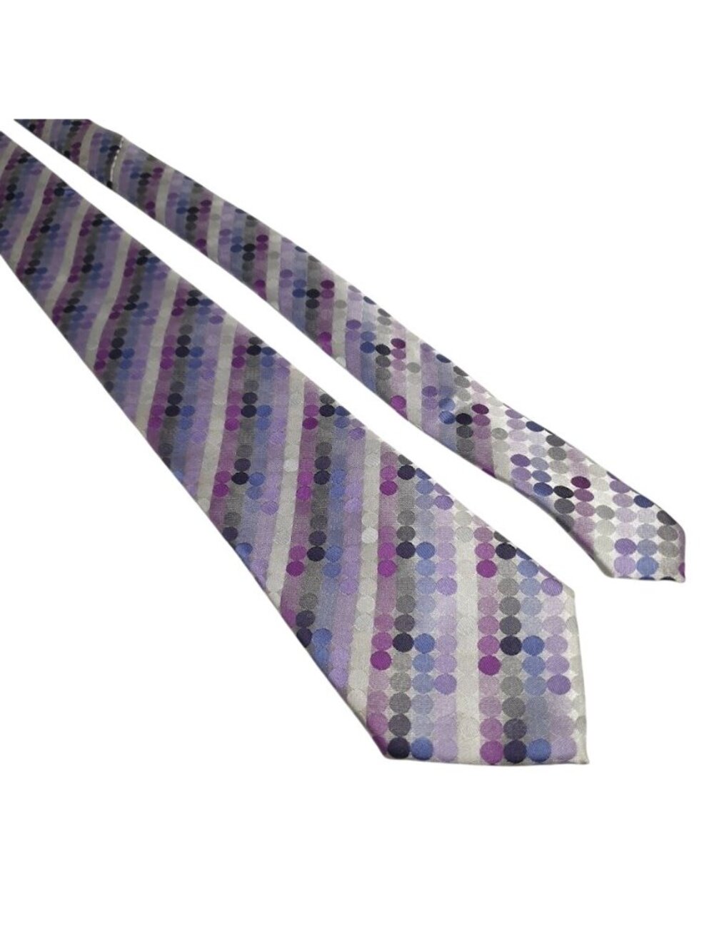 John Sparks Purple Gray Polka Dot Striped Silk Tie Made USA Formal 60" x 3"